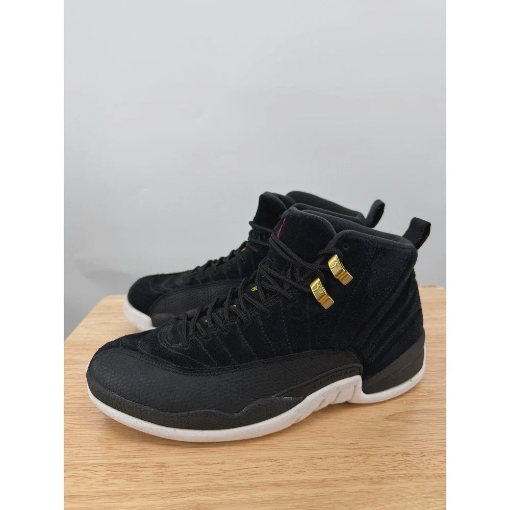Nike Air Jordan 12 Retro Reverse Taxi 130690 017 Mens US 8.5 Black Gold Sneakers